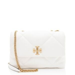 Tory Burch Kira Diamond Quilt Shoulder Bag Warm White Ivory Gold Chain Dust Bag